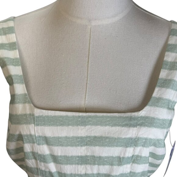 Avec Les Filles Striped Peplum Tank Top White & Sage Green – Size L– NWT - Picture 5 of 10